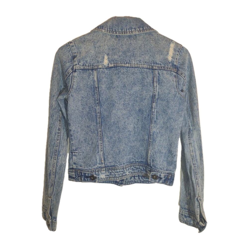 Acid Wash Distressed Denim Jacket XS – Tinseltown Teen Couture Grunge Trucker, - Picture 2 of 9